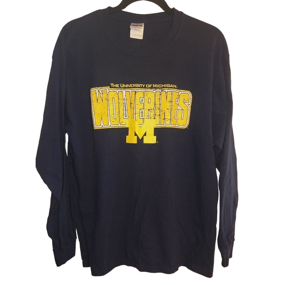 University of‎ Michigan Blue Football Unisex Long Sleeve Shirt Size Large